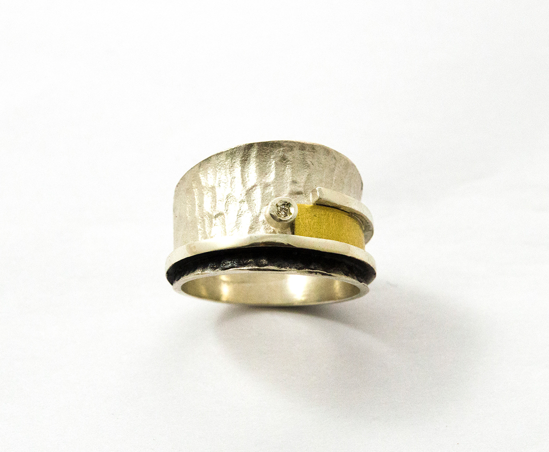 Fantastisch Variant satelliet Audar ring zilver 925 gematteerd geoxideerd goud op zilver hoogglans met  diamantje S1916B - Dupon Edelsmid & Juwelier